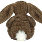 The Jellycat Hoppleston Luxe Bunny Original plush is shown from the back, displaying its brown fur, long floppy ears, and a small white tail against a white background.
