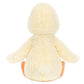 The Jellycat Bashful Duckling plush toy is pictured from behind, displaying its outstretched wings and bright orange feet.
