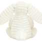 The Jellycat Bashful Luxe Bunny Nimbus plush toy features long floppy ears, a soft ribbed texture, and a fluffy tail, shown from the back in white.