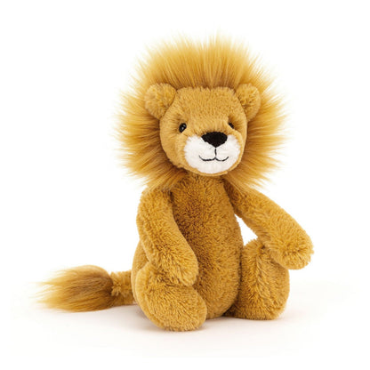 Bashful Lion by Jellycat showcased against a pristine white background.