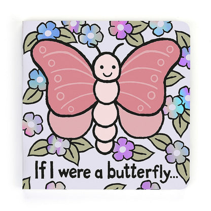 Jellycat, If I were a Butterfly Book with pink butterfly surrounded by purple, pink, blue and green flowers on a white background.