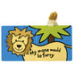 If I were a Lion Book by Jellycat, featuring a tan lion against a vibrant green jungle background with a plushie tail coming out from the book.