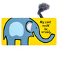The Jellycat "If I Were An Elephant Board Book" features a blue elephant on a yellow background with the words "My coat would be wrinkly." Includes a playful gray tuft on the top right—ideal for young readers and perfect for storytime.