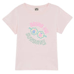 The Girls' Bring Me Sunshine Tubo T-Shirt by Bonton blends light pink style and 100% cotton softness with “BRING ME SUNSHINE” text and a playful flower-shaped sunglasses graphic on the front.