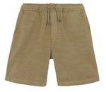 The Boys’ Lyon Short by Bonton, crafted from cotton in a versatile khaki hue, features an elastic waistband with a drawstring and two handy front pockets—beautifully showcased against a white background.