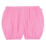 Baby Girls' Bombe Bloomer by Bonton: loose-fitting cotton shorts with an elastic waistband and leg openings, shown on a white background.