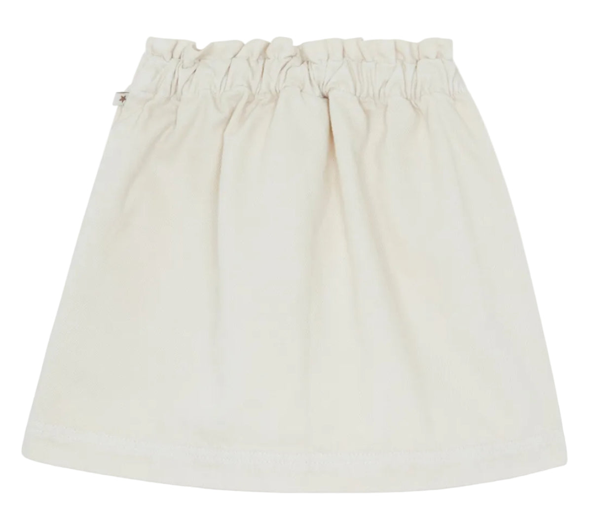 The Girls' Douchka Skirt by Bonton features an elastic waistband and heart-shaped pockets in plain ecru, shown on a white background.