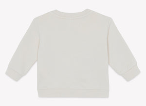 A cream-colored cotton Baby Boys’ and Toddler Smily Fish Sweatshirt by Bonton with long sleeves is shown laid flat with the back facing up against a white background.