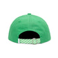 Bits & Bows Tee Time Hat in green, shown from the back, features a white and green striped adjustable strap with a metal buckle—perfect as a kids golf hat or sporty accessory.