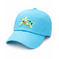 The Bits & Bows Turtle Hat is a light blue kids’ ocean hat featuring an adorable embroidered sea turtle with a green body and a multicolored shell on the front—perfect for outdoor adventures.