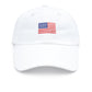 The Bits & Bows American Flag Baseball Hat is a heritage-style cap in plain white, featuring a small embroidered American flag on the front center.