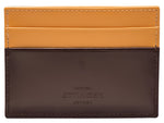 The Ettinger Bridle Flat Credit Card Case is an elegant accessory made from premium bridle hide leather in brown and tan, featuring three slots and embossed with "Ettinger London.