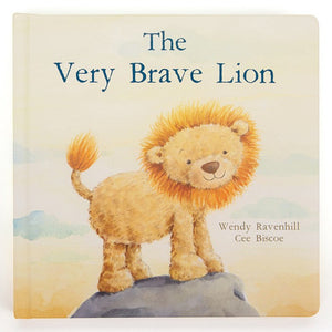 Jellycat's "The Very Brave Lion Book" features an illustrated lion standing proudly on a rock; a charming poetry fable for children.
