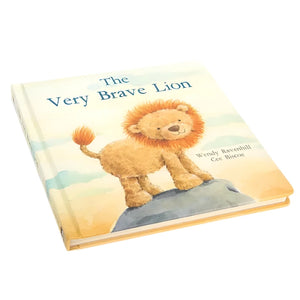 The Very Brave Lion Book by Jellycat is a children's poetry fable featuring an illustrated lion on a rock cover, authored by Wendy Ravenhill and Cee Biscoe.