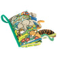 The Jellycat Jungly Tails Activity Book is a soft, colorful touch-and-feel cloth book with playful jungle animal illustrations and textured tails sticking out from the edges.