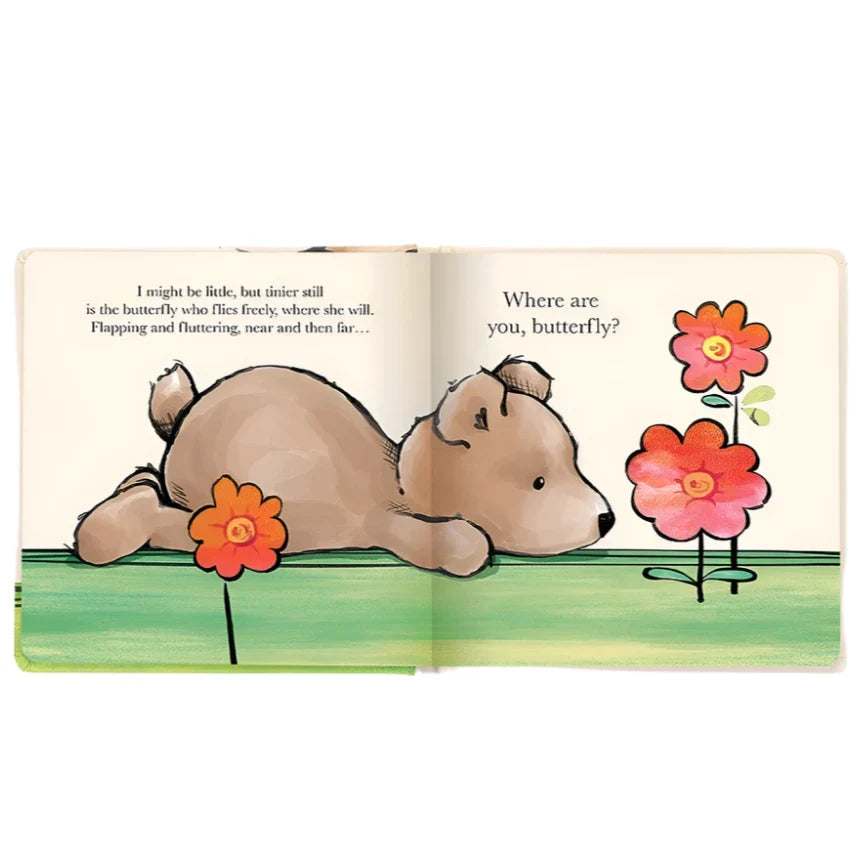 I might be little book by Jellycat, featuring a brown bear nuzzling a ladybug.