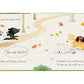 An illustration from the Jellycat "Munro in the Middle" book shows Munro and four pups running along a path, then huddling in the rain as the story narrates their search and the worsening weather.