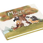 The Jellycat "Munro in the Middle Book" is a children's book with illustrated animals and playful pups gathered around a tree on its cover.