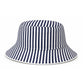 Introducing the American Flag Bucket Hat by Bits & Bows: a reversible bucket hat featuring vertical navy blue and white stripes with a slightly flared brim—perfectly blending classic style with practical sun protection.