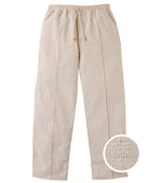 Boys' Erwin Drawstring Trousers by Gingersnaps in beige ramie blend, featuring visible front seams, an elastic waistband, and textured linen-like fabric in a natural hue.