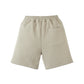 Gingersnaps Boys' Marlow Textured Drawstring Shorts in beige feature an elastic waistband, contrast stitching, and a single back pocket; shown on a white background.