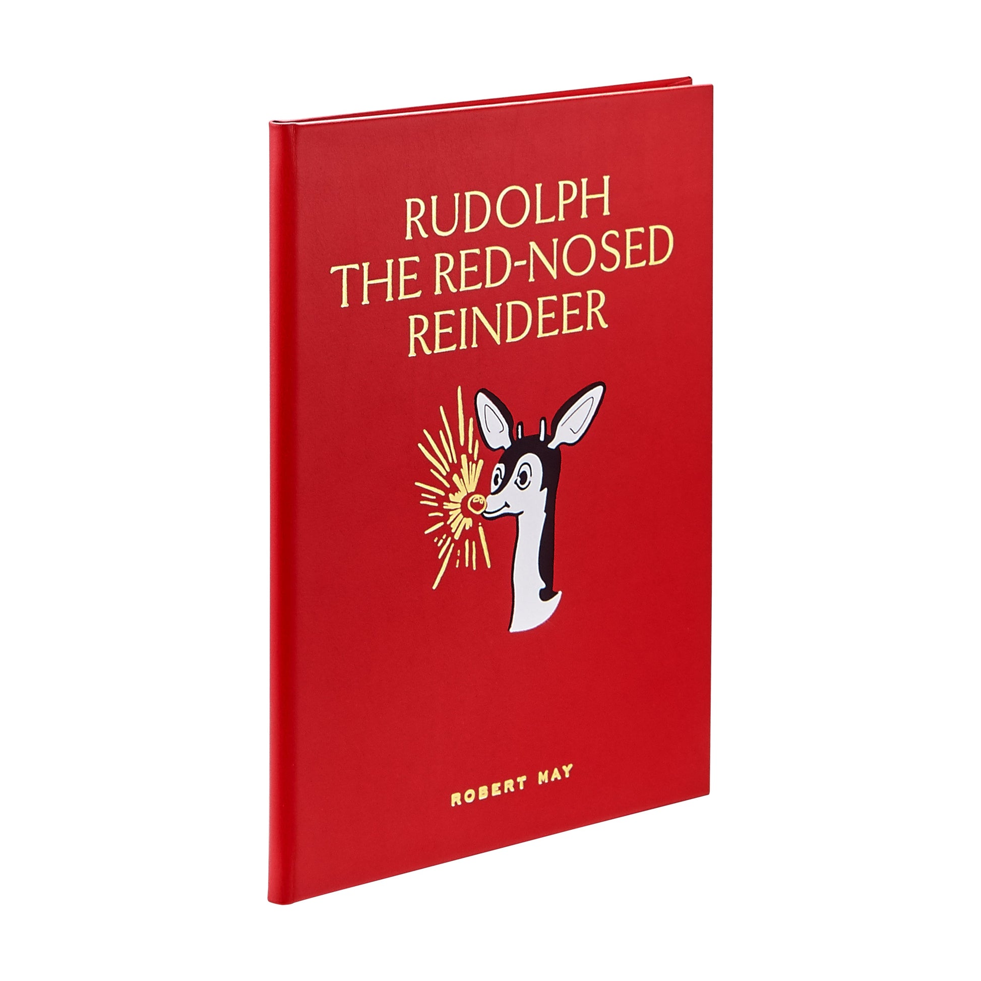 The Graphic Image "Rudolph the Red Nosed Reindeer" Leather Book features a red cover with Rudolph’s glowing nose, making it a timeless holiday classic for all ages.