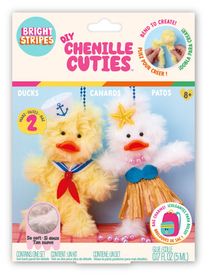 Create your own adorable duckie friends with the DIY Chenille Cuties – Ducks craft kit by Bright Stripes! This package includes two cute pipe cleaner duckies, glue, and instructions with labeled text in English, French, and Spanish. These perfect bag danglers are ideal for creative fun! Recommended for ages 8 and up.