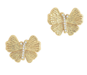 Anabel Aram Butterfly Stud Earrings in 18k gold-dipped metal with diamond accents along the center.