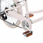 Close-up of the rear section of a light pink Banwood Kids’ Vintage Classic Bike, highlighting its pedal, chain, gear mechanism, rear wheel, and reflectors against a white background. The subtle Scandinavian design details evoke the timeless elegance of vintage bicycles, reimagined for children by Banwood.