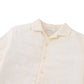 The Boys' Armin Embroidered Camp Collar Shirt by Gingersnaps is an off-white kids' shirt with short sleeves, textured vertical patterns, and subtle leaf embroidery.