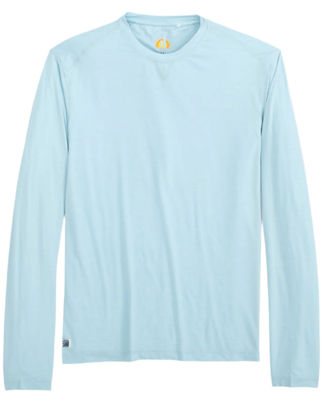 The Johnnie-O Basin Performance Sun Shirt, in light blue, combines stylish comfort with SPF 50 protection, making it perfect for beach days.