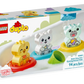 The LEGO® DUPLO® Bath Time Fun: Floating Animal Train set by Legos - Toyhouse includes three charming floating animal figures—a duck, a bear, and a hippo. This delightful developmental toy is ideal for children aged 1.5 and up, ensuring that bath time is both fun and educational.