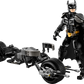 The LEGO® DC Batman™ Construction Figure from Legos - Toyhouse, featuring a black cape, is displayed alongside the meticulously crafted Bat-Pod Bike model.