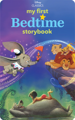 The cover of "Yoto Card: My First Disney Classics Bedtime Storybook" from Yoto features Dumbo, Simba, Mufasa, Timon, Pumbaa, and Mowgli with Baloo on a vibrant background. Ideal for classic Disney bedtime tales.