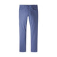 The Peter Millar Bingham Performance Five-Pocket Pant features a straight-leg fit in light blue Italian knit fabric with front and back pockets, button closure, and belt loops, shown against a white background.