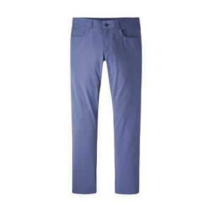The Peter Millar Bingham Performance Five-Pocket Pant features a straight-leg fit in light blue Italian knit fabric with front and back pockets, button closure, and belt loops, shown against a white background.