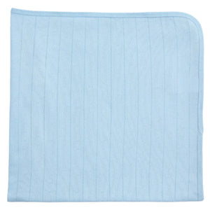 The Magnetic Me Love Lines Baby Blanket by Magnetic Me is a light blue, ribbed organic cotton square with rounded edges, thoughtfully designed with pointelle stitching for added texture.