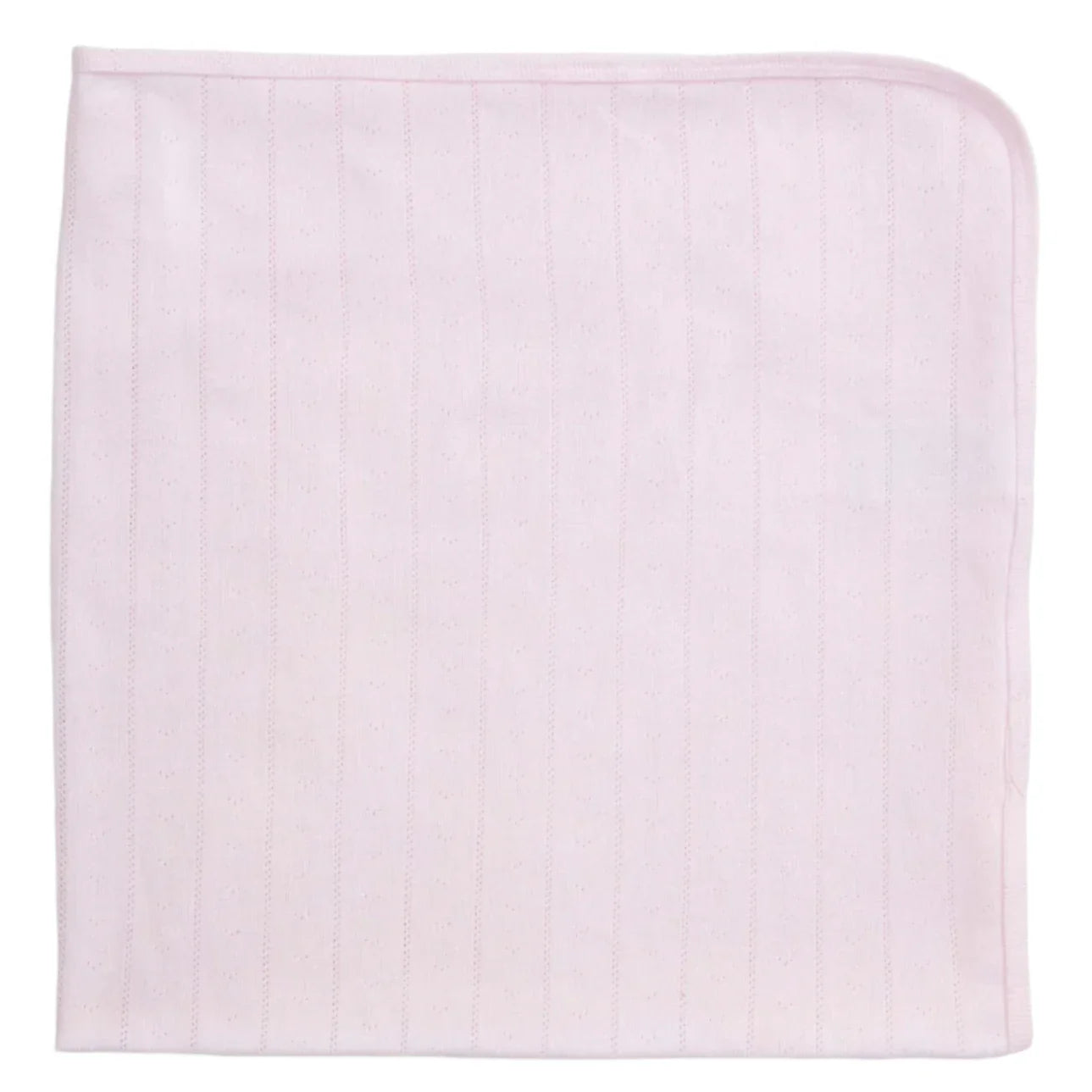 The Magnetic Me Love Lines Baby Blanket by Magnetic Me is a light pink, square blanket made from GOTS-certified organic cotton, adorned with subtle vertical stripes and delicate pointelle stitching.