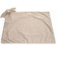 The Jellycat Bashful Beige Bunny Blankie is a tan-colored baby blanket with a plush bunny head attached at one corner, crafted from recycled fibers for added sustainability by the brand Jellycat.