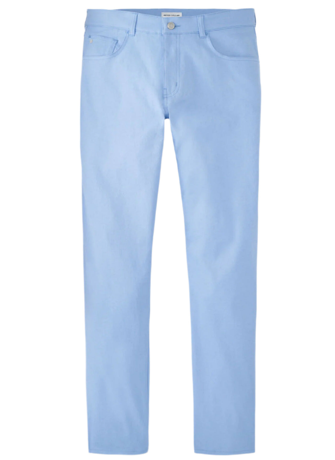 The Peter Millar eb66 Performance Five-Pocket Pant offers the classic five-pocket design with light blue denim style and a front button and zipper closure. Enjoy comfortable four-way stretch for easy movement, with moisture-wicking fabric to keep you cool and dry all day.