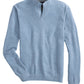 Johnnie-O's Estaban Quarter Slit Sweater in light blue showcases a classic Johnny collar and split neck design, evoking the timeless style of Steve McQueen when laid flat.