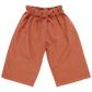 The Pink Chicken Girls' Theodore Pant is a stylish pair of brown, wide-legged corduroy pants featuring an elastic waist, gathered waistband, and tied belt.