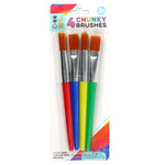 The Bright Stripes 4 JR Chunky Brushes pack includes four easy grip, colorful paintbrushes in red, blue, green, and yellow, designed for children aged 3 and up.