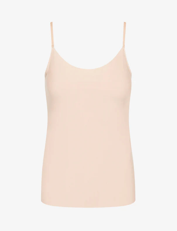 Commando Butter Cami sleeveless top in beige, made from ultra-soft fabric with thin adjustable straps, shown on a plain white background.