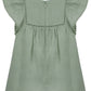The Tartine et Chocolat Baby Girls' and Girls' Embroidered Flutter Sleeve Dress features a back view with lace-trimmed shoulders, elegant pleats, a comfy button closure, and subtle embroidery for added charm.
