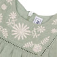 The "Baby Girls' and Girls' Embroidered Flutter Sleeve Dress" by Tartine et Chocolat features elegant white floral embroidery on the front, a round neckline, and a back zipper closure for easy wear.