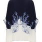 The Ayya Mini Dress by Carolina K features a loose fit and marine-themed print by a South African artist, with coral, shells, and sea plants adorning the back in navy and white.