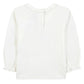 The Tartine et Chocolat Baby Girls' and Girls' Country House Illustration Ruffled T-Shirt in off-white is shown from the back, featuring a ruffle collar and elastic cuffs for extra baby comfort.