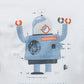 The Boys' Robot Illustration Long-Sleeved T-Shirt by Tartine et Chocolat features an ecru base with a blue and gray robot print, showcasing raised arms and mechanical details.