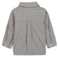 The Tartine et Chocolat Baby Boys' and Boys' Bark at Check Collared Shirt features a blue, beige, and white checkered pattern in comfy fabric. This long-sleeved button-up is pictured from the back with a turned-down collar.